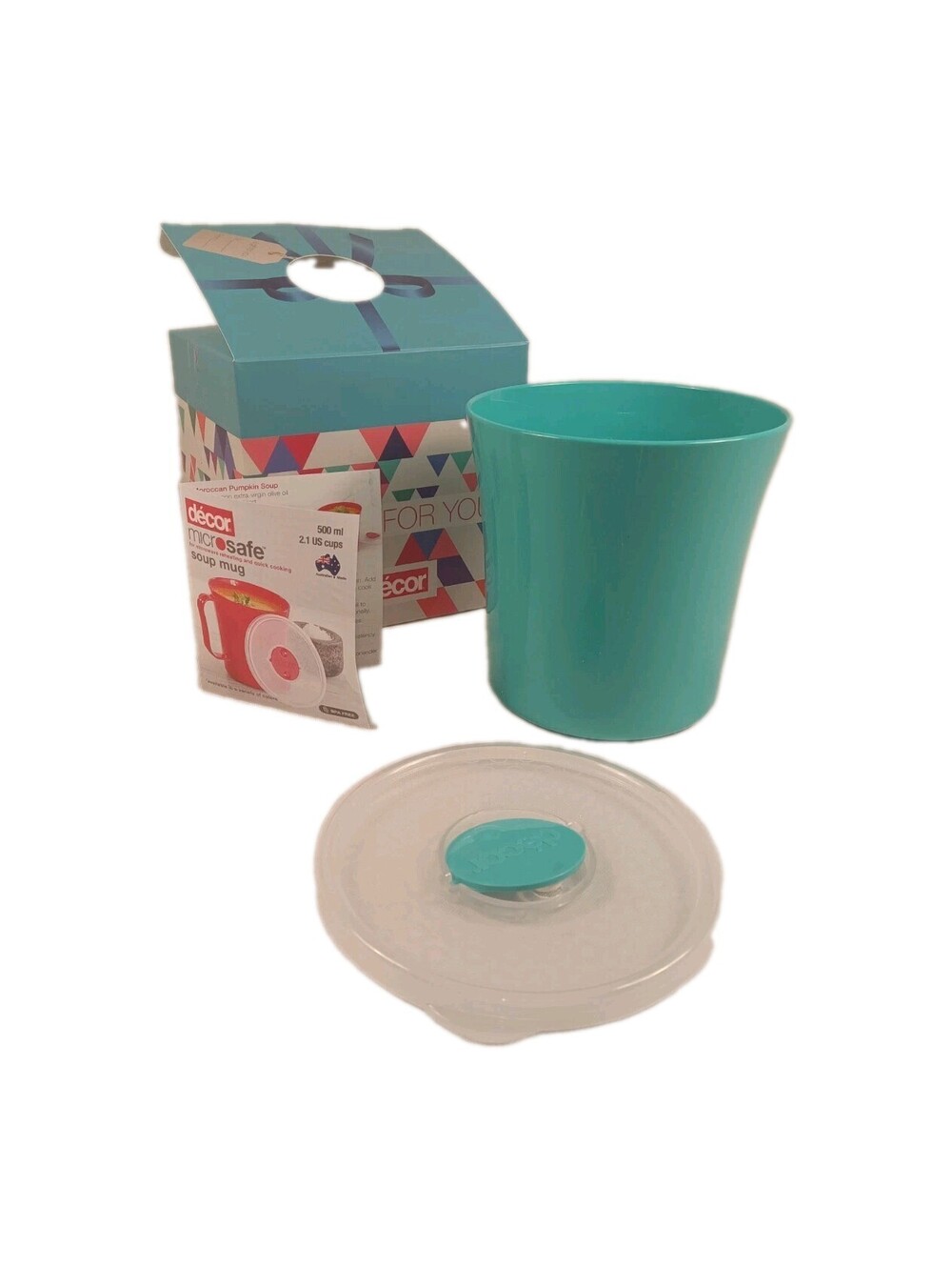 Decor Microwave Safe Soup Mug 500ml Plastic Round w/ Lid 2-Piece Set 4 colors